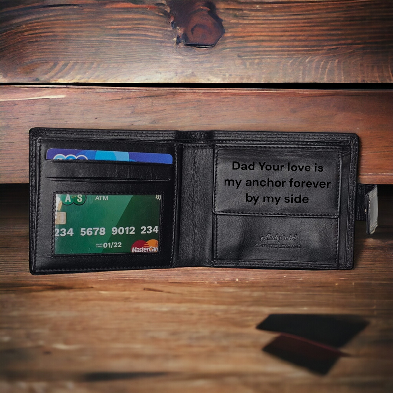 Mens Custom Personalised Black Leather Wallet Coin Pocket Pouch  ID Window 106 Black