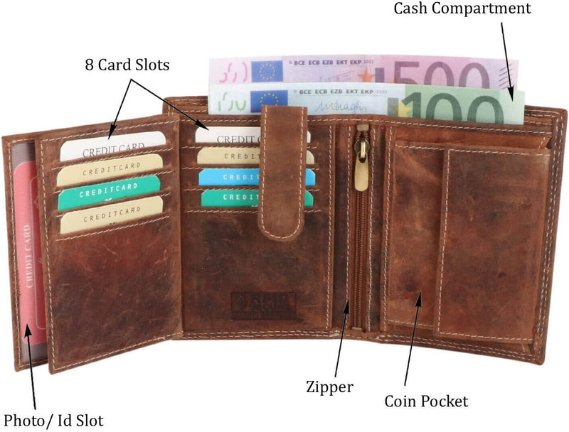 Personalized Custom Engraved Wallets RFID Blocking Men's Real Distressed Hunter Leather Coin Pocket Wallet