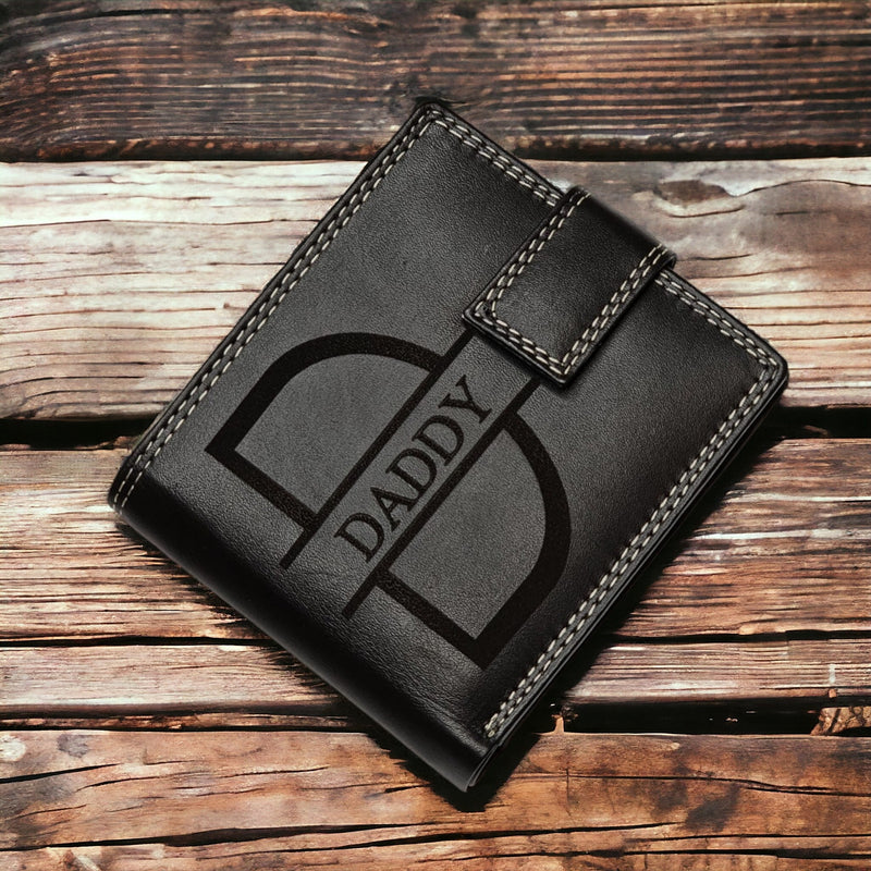 Mens Custom Personalised Black Leather Wallet Coin Pocket Pouch  ID Window 106 Black