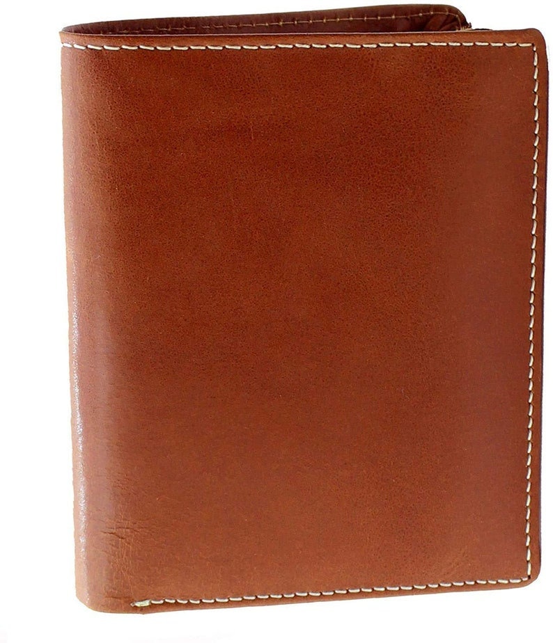 Personalised Mens Stylish Bifold RFID Blocking Tan Leather Wallet Zipper