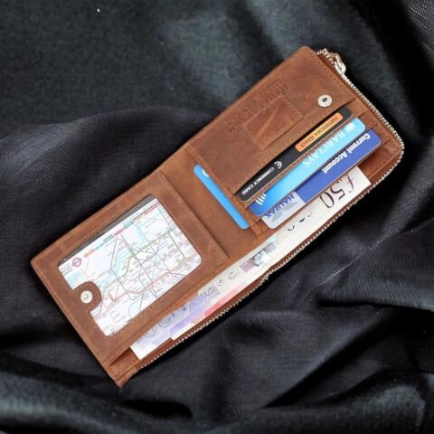 Personalised Engraved RFID BLOCKING Leather Zipped Wallet 4017 TAN