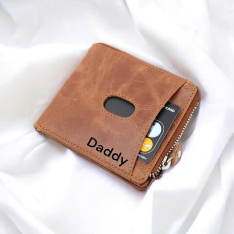 Personalised Engraved RFID BLOCKING Leather Zipped Wallet 4017 TAN