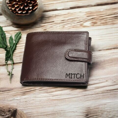 Personalised Real Leather Wallet Customized Engraved RFID BLOCKING Card Safe Wallet Purse ID Pocket 4014 Brown