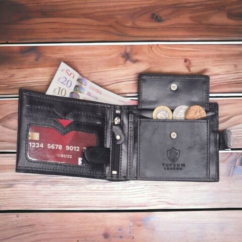 Personalised Real Leather Wallet Customized Engraved RFID BLOCKING Card Safe Wallet Purse ID Pocket 4014 Black