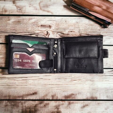 Personalised Real Leather Wallet Customized Engraved RFID BLOCKING Card Safe Wallet Purse ID Pocket 4014 Black