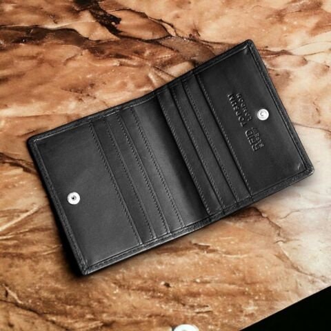 Personalised RFID Blocking Ultra Slim Leather Wallet Customized Engraved Mini Card Case 4022 Black