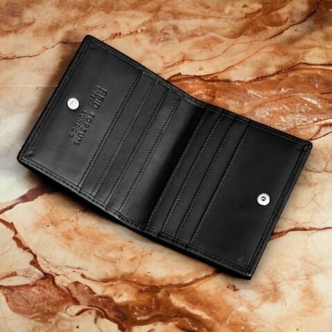 Personalised RFID Blocking Ultra Slim Leather Wallet Customized Engraved Mini Card Case 4022 Black