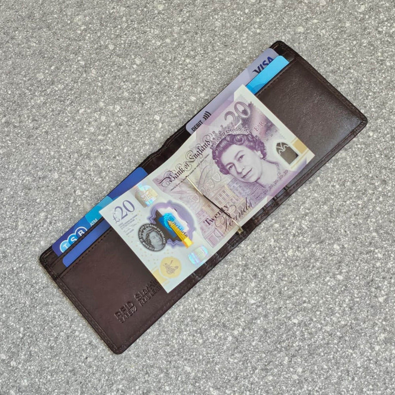 Personalised Wallet Men's Slim Thin Strong Money Clip Cardholder Genuine Leather Minimalist Wallet with Coin Pouch Pocket Gift Boxed 820 Brown