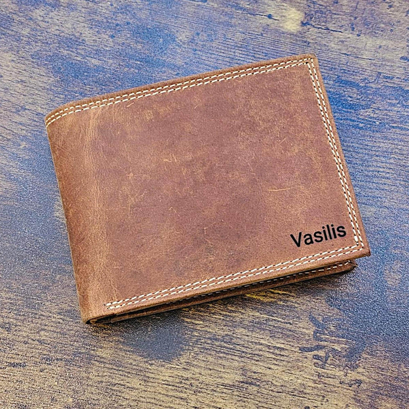 Personalized Leather Wallet, Bifold Brown Real Leather Wallet, Personalised Custom Engraved Gift for Boyfriend