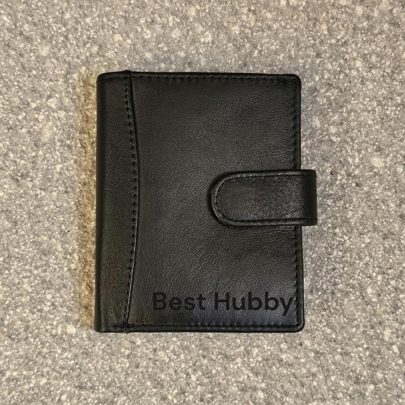 Engraved Personalized Leather Wallet Men Women Soft Genuine Leather Credit Card Holder Wallet with  Banknote Compartment Black