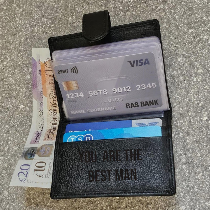 Engraved Personalized Leather Wallet Men Women Soft Genuine Leather Credit Card Holder Wallet with  Banknote Compartment Black