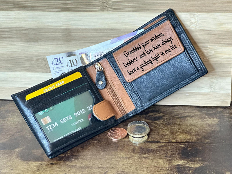 Custom Personalised Wallets for Men, RFID Blocking Real Leather Man Wallet, Top Grain Genuine Leather Bifold Wallet, Best Granddad Gift