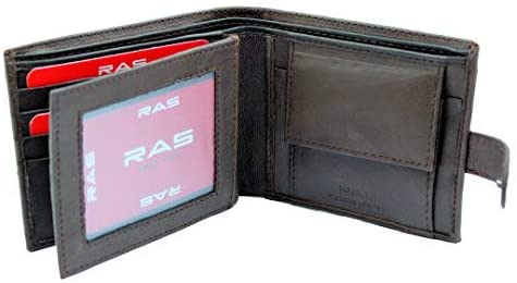 RAS Mens RFID Blocking Real Leather Trifold Coin Pocket Passcase Wallet 340