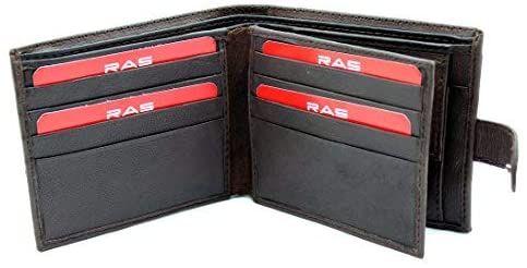 RAS Mens RFID Blocking Real Leather Trifold Coin Pocket Passcase Wallet 340