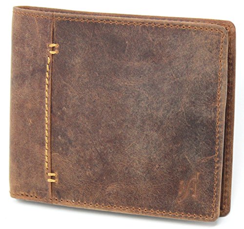 STARHIDE Mens RFID Blocking Small Bifold Distressed Hunter Leather Wallet 1050 Brown