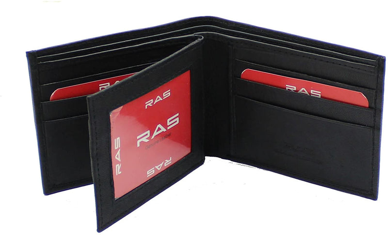 RAS Mens RFID Blocking Real Leather Trifold Cardholder Passcase Wallet 103 Black