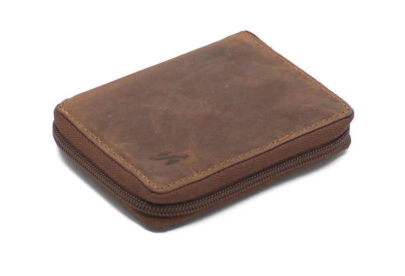 Starhide Mens Brown RFID Blocking Full Zip Around Distressed Hunter Leather Coin Pocket Wallet 720