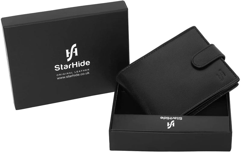 STARHIDE Mens RFID Blocking Genuine Leather Coin Pocket Wallet 625 Black RED