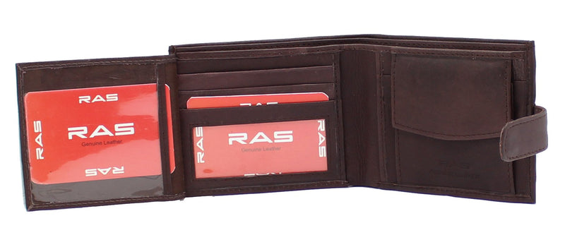 RAS Mens RFID Blocking Soft Real Leather Coin Pocket Purse Trifold Wallet 895