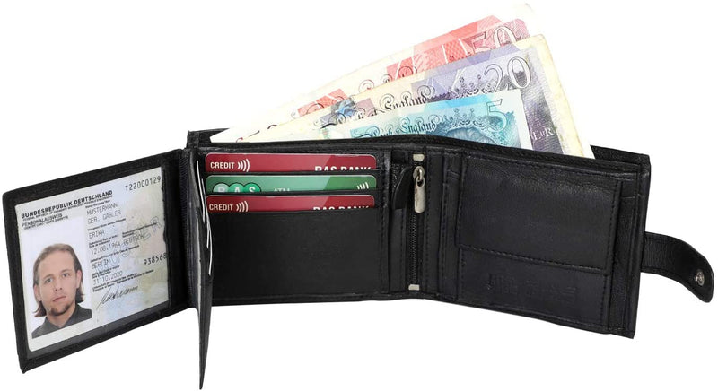 RAS Mens RFID Blocking Safe Nappa Leather Notecase Wallet with A Coin Pocket 2511 Black