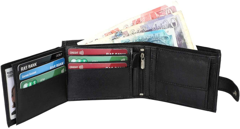 RAS Mens RFID Blocking Safe Nappa Leather Notecase Wallet with A Coin Pocket 2511 Black