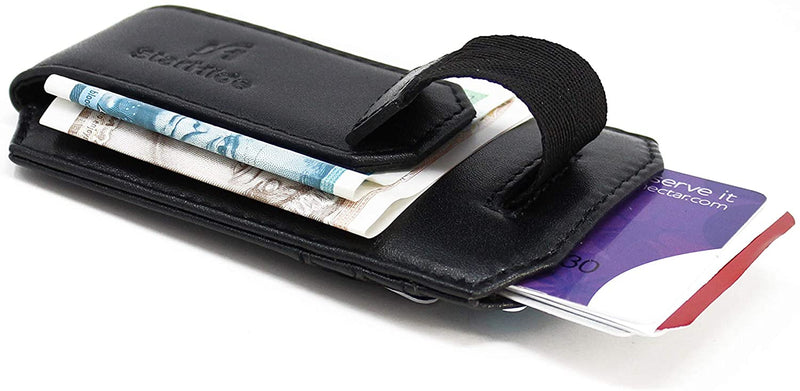 STARHIDE Mens RFID Blocking Nappa Leather Card Holder Wallet With Magnetic Money Clip 725 Black