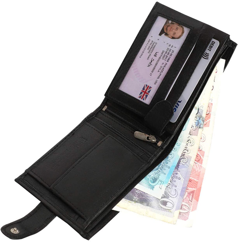 RAS Mens RFID Blocking Safe Nappa Leather Notecase Wallet with A Coin Pocket 2511 Black