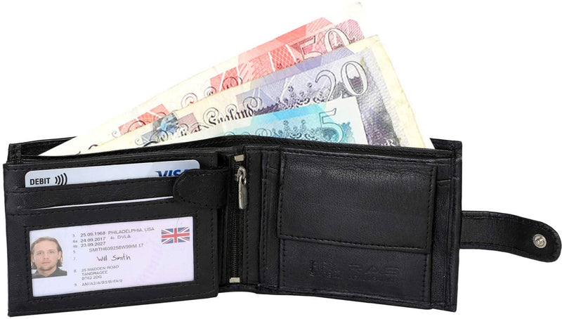 RAS Mens RFID Blocking Safe Nappa Leather Notecase Wallet with A Coin Pocket 2511 Black