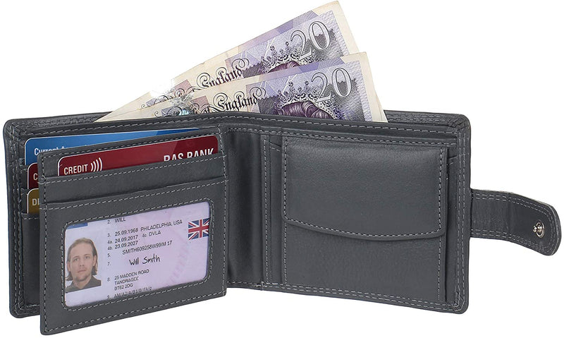 Mens RFID Blocking Tap and Go Wallets Genuine Leather Notecase Wallet Coins and Id Card Holder with Gift Box 730 (Grey)