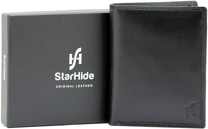 STARHIDE Mens RFID Blocking Genuine Leather Bifold Wallet with Removable ID Cardholder 1090 Black