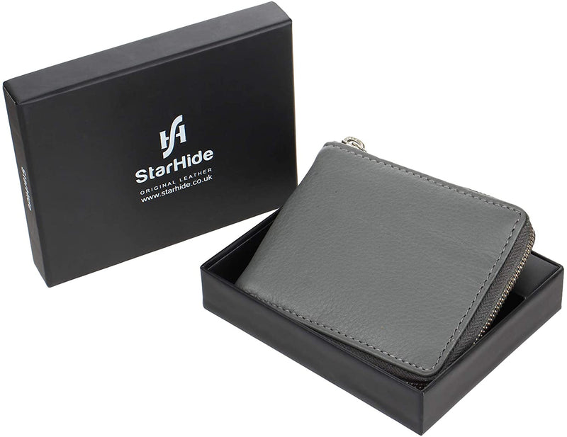 StarHide Mens Wallet RFID Signal Blocking Full Zip Around Genuine Leather Coin Pocket Purse with Gift Box 740