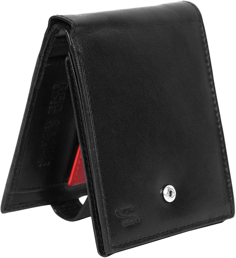 STARHIDE Mens RFID Blocking Genuine Leather Coin Pocket Wallet 625 Black RED