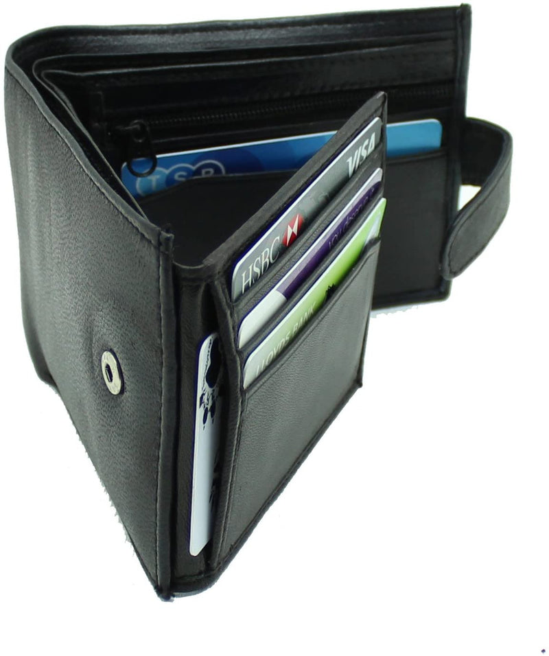 RAS Mens RFID Blocking Notecase Leather Wallet With Zip Coin Pocket 94 (Black)