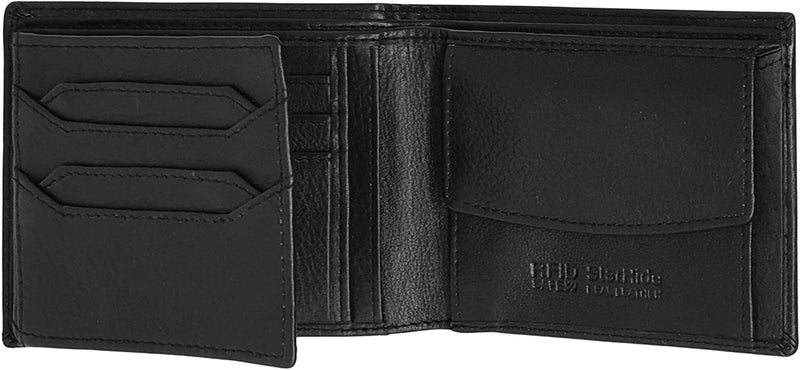 STARHIDE Mens Black Premium Genuine Leather Wallet Coin Purse Id Pocket Multi Cardholder Wallet with RFID Protection 1217