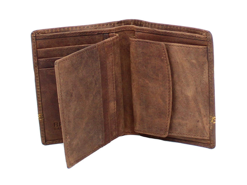 STARHIDE Mens RFID Blocking Distressed Hunter Leather Trifold Coin Pocket Wallet 1195 Brown