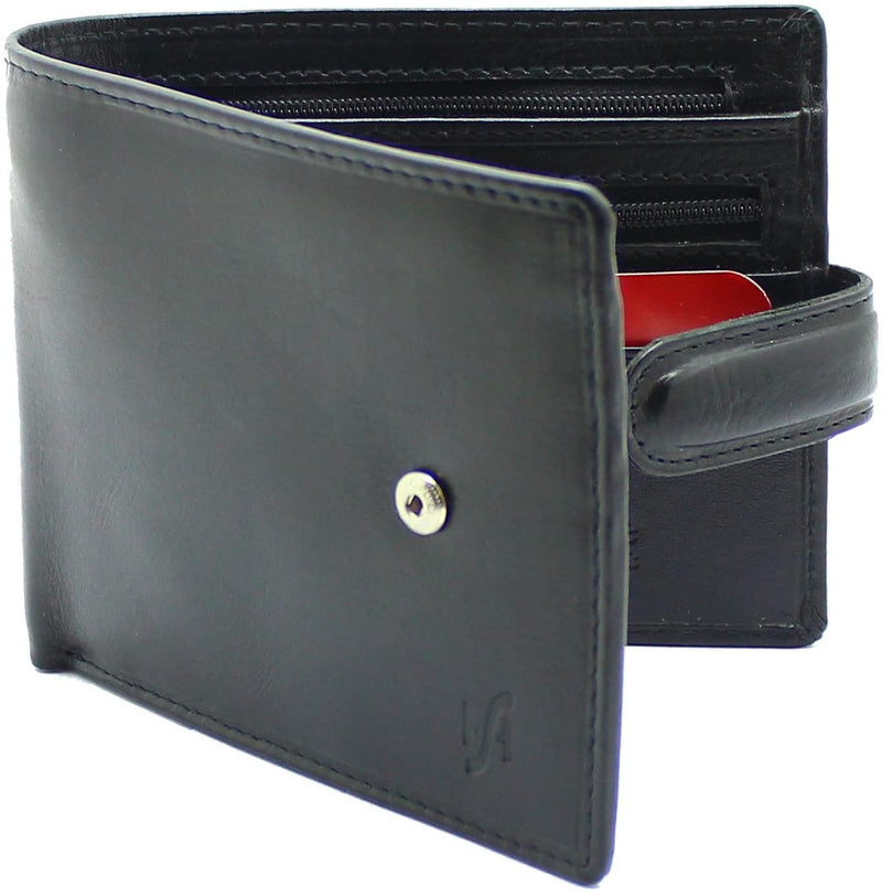 STARHIDE Mens RFID Blocking VT Leather Bifold Zip Coin Pocket Wallet 840 Black