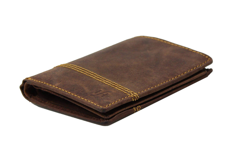 STARHIDE Mens RFID Blocking Distressed Hunter Leather Trifold Coin Pocket Wallet 1195 Brown