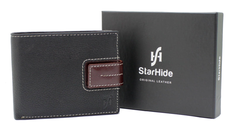 STARHIDE Mens RFID Blocking Soft Leather Bifold Wallet 1115 Black Brown