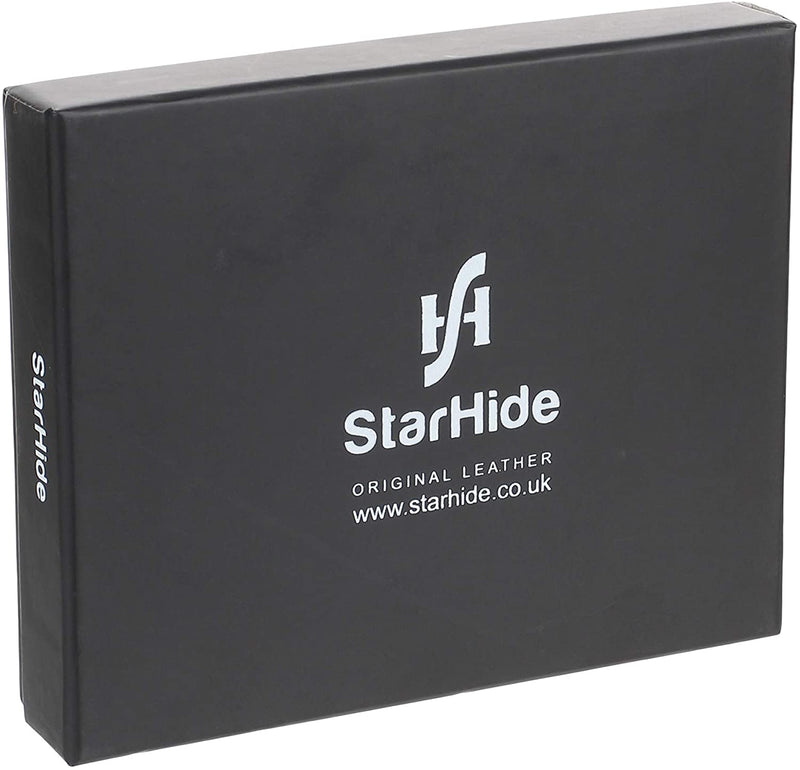 STARHIDE Mens RFID Blocking Classic Bifold Coin Pocket Leather Wallet with Gift Box 745 (Grey Black)