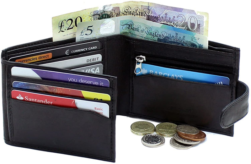 RAS Mens RFID Blocking Notecase Leather Wallet With Zip Coin Pocket 94 (Black)