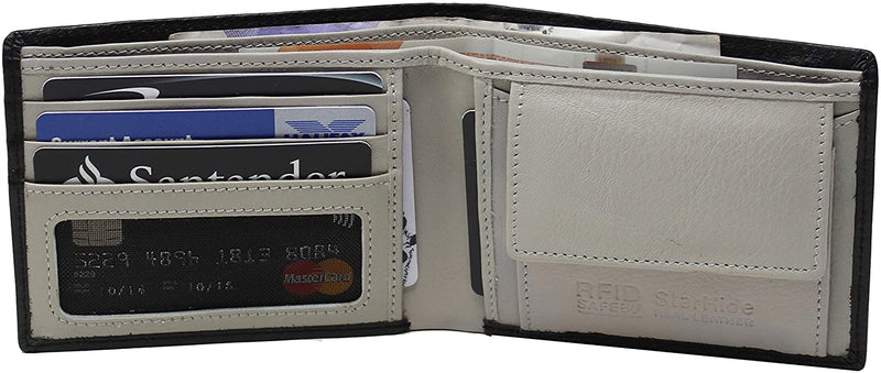 STARHIDE Mens RFID Blocking Small Bifold Leather Wallet for Cards Cash and Coins 1050 Black Grey