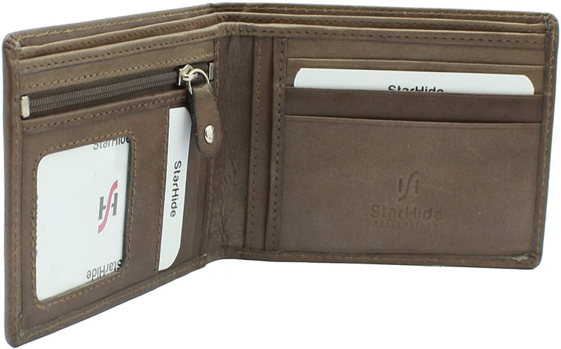 STARHIDE Mens Soft Genuine Leather Wallet 1140 Brown