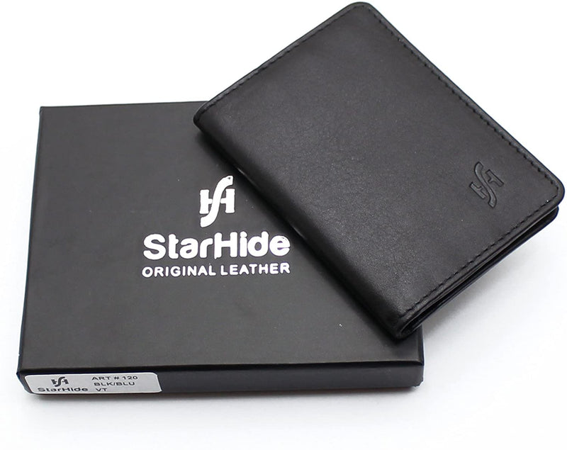 STARHIDE Mens Front Pocket RFID Blocking Minimalist Slim Leather Credit Cardholder Case 120 Black Blue