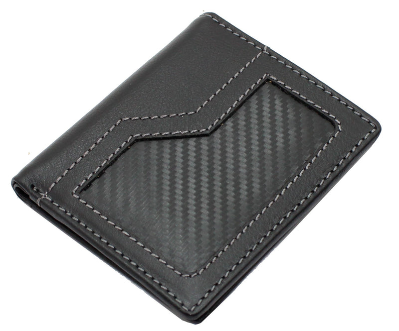 STARHIDE Mens Ultra Slim Genuine Leather with Carbon Fiber Wallet 1175 Black