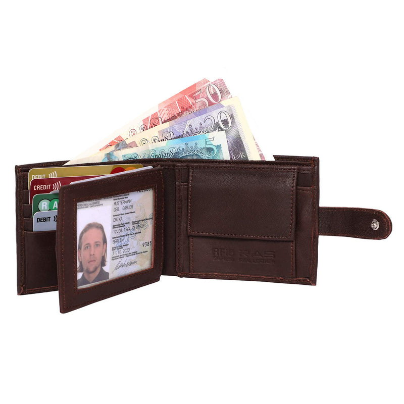 RAS Mens RFID Blocking Leather Trifold Passcase Wallet 340