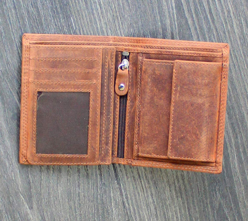 STARHIDE Wallets for Men RFID Blocking Distressed Hunter Leather Notecase Coins Pocket Wallet Id Card Holder 1070 Brown