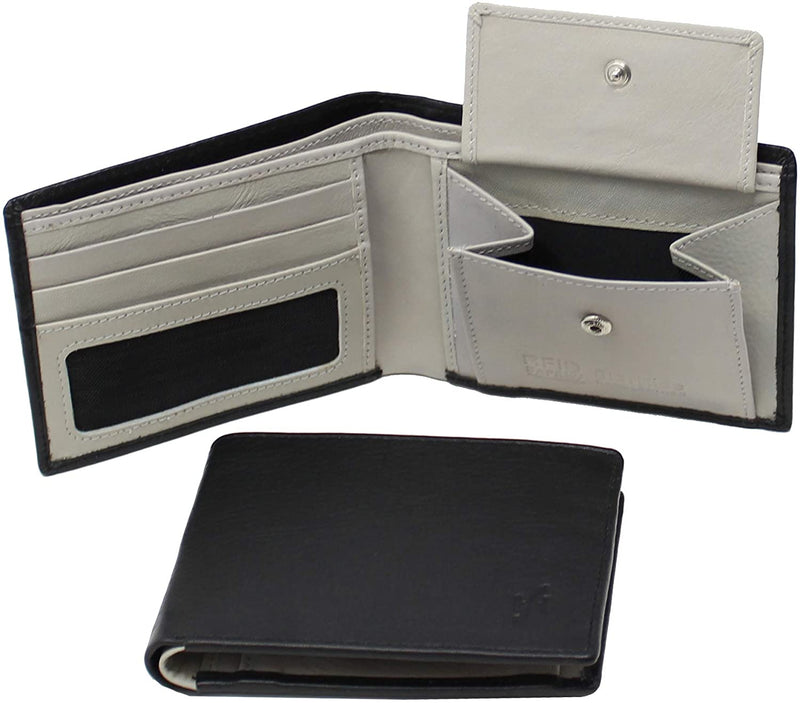 STARHIDE Mens RFID Blocking Small Bifold Leather Wallet for Cards Cash and Coins 1050 Black Grey