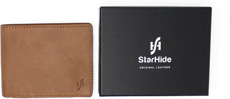 STARHIDE Mens Genuine Distressed Hunter Leather RFID Blocking Wallet 1140 Brown