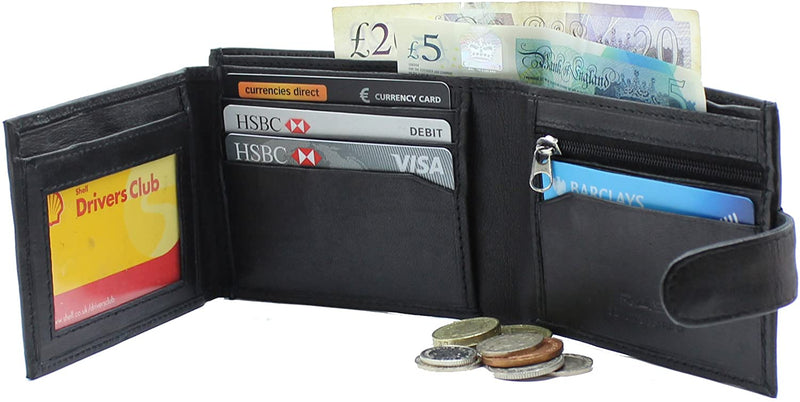 RAS Mens RFID Blocking Notecase Leather Wallet With Zip Coin Pocket 94 (Black)