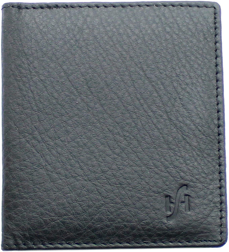 STARHIDE Mens Designer RFID Blocking Slim Two Fold Soft Leather Wallet 205 (Black)